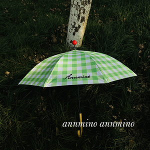 annmino原创/红鼻子绿色格纹雨伞女高颜值遮阳防晒防紫外线长柄伞