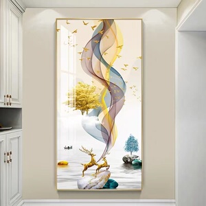 抽象轻奢18d麋鹿过道玄关墙布8d入户进门走廊背景墙纸5d装饰壁画