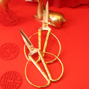 结婚陪嫁龙凤金剪刀套装家t用婚礼喜事不锈钢合金手工大号老式剪