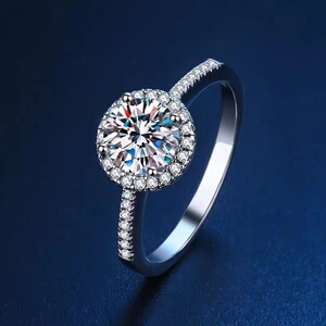 轻奢s925纯银18k铂金镶嵌莫桑石四爪钻戒经典百搭仿真钻石戒指女