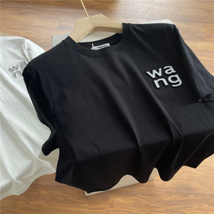 潮牌21夏季新款立体压胶aw亚历山大王家男女同款t恤wang圆领短袖