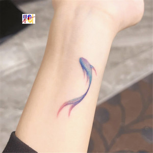 果计炫彩蓝锦鲤金鱼纹身贴 手腕个性男女持久防水ins彩色逼真