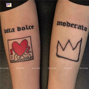 果计 纹身贴 明星同款 权志龙 爱心皇冠英文胸口锁骨防水逼真持久