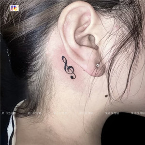 果计 耳后纹身贴 音符小图案手指 黑白持久男女防水刺青逼真纹身