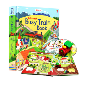 忙碌的小火车Pull-back Busy Train Book发条轨道磁力书英文原版儿童益智游戏纸板书Usborne跑跑乐玩具童书Wind up Bus同系列