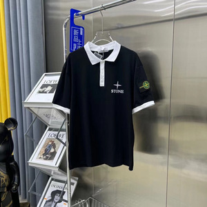 石头岛polo衫短袖男女潮流2022夏季新款网红精神小伙情侣翻领半袖