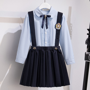女童学院风背带裙春秋新款2022年衬衣校服连衣裙小女孩儿童裙子春