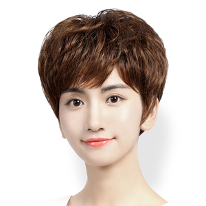 假发短发女中老年妈妈全头套式真发全真人发自然卷发发型女士发套