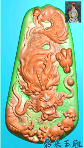 随型龙牌大头龙盘龙挂件精雕图浮雕玉雕灰度图jdpbmp电脑雕刻图
