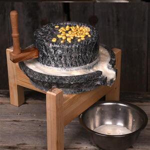 摆件磨面青石套装磨子整套单个木架子石磨盘小石磨家用手推农.