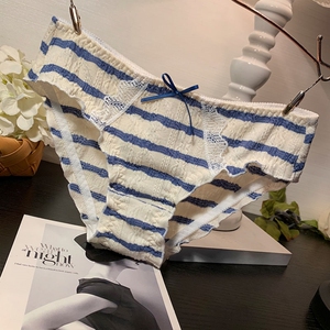 蓝白条纹内裤女士纯棉日系蓝白胖次少女学生简约潮流韩版三角包臀