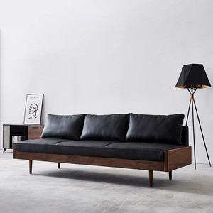 北欧实木沙发皮革户型客厅简约实木意式极简三人位复古沙发服装店