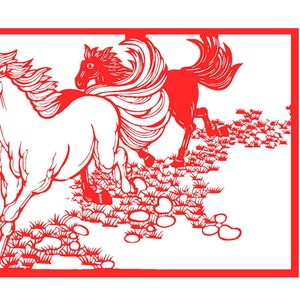 纯手工剪纸作品装饰画八骏全图中国风镂空马到成功刻纸打印复印稿