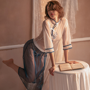 趣情内衣网纱透视民国学生装性感制服诱惑激情复古套装女汉服透明