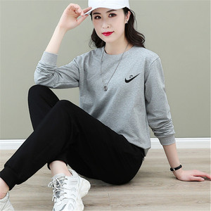 耐克韩版休闲运动套装女春秋2021年秋装新款韩版宽松纯棉两件套潮