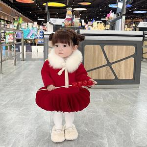 拜年服女童冬装周岁女宝宝礼服裙子儿童红色连衣裙一韩系夏季穿搭