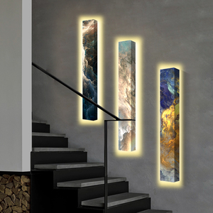 现代轻奢玄关装饰画复式别墅楼梯窄长条挂画走廊过道抽象云彩壁画