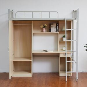 铁艺床宿舍上床下桌组合铁床电脑床带书桌衣柜寝室神器带书桌柜