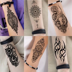 小腾防水男女半臂小臂腿龙虎狼持胳膊纹身贴女手t臂图案久仿真刺