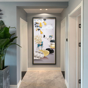 轻奢入户玄关装饰画竖版3d立体寓意好壁画走廊过道高档大气挂画鹿