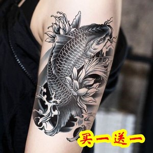 鲤鱼纹身图案防水贴画纹身男手臂半臂全臂花臂防水持久一圈暗黑系