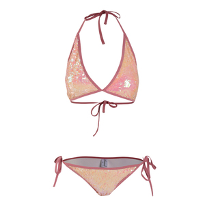 新品人鱼气姬质名媛亮片bling闪闪f性感挂脖比胸聚拢小基尼分体泳