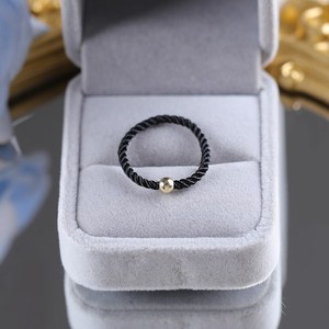 纯银色编织许愿指环戒指女手编黑绳环带珠子绳子简约珠珠情侣ins