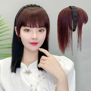 刘海假发片女真发前额发饰发箍刘海一体头顶鬓角补发遮盖白发头饰