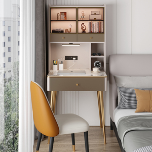 轻奢书桌书架一体现代简约全实木小户型岩板卧室床头电脑桌写字台