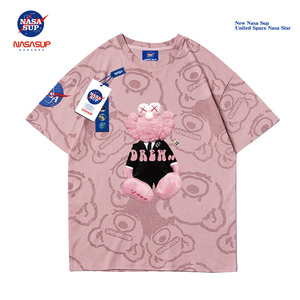 nasa clot旗舰店官网联名小熊潮流宽松情侣乱花满印涂鸦短袖t恤男