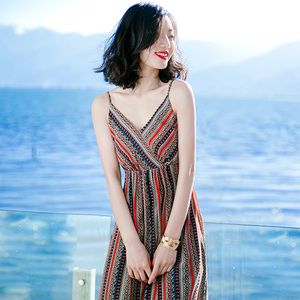 夏季普吉岛沙滩裙泰国海边度假裙修身显瘦超仙雪纺吊带连衣裙长裙