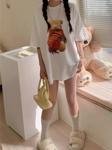 围巾小熊◆潮牌ADER MONSTER STUDIO白色卡通印花短袖T恤男女夏季