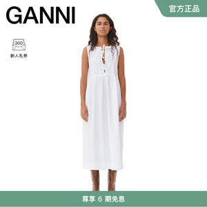 【明星同款】GANNI女装 白色蝴蝶绑带迷笛裙棉质连衣裙 F9121151