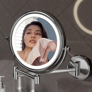 led带灯化妆镜卫生间浴室免打孔放大镜子高清伸缩折叠壁挂梳妆镜