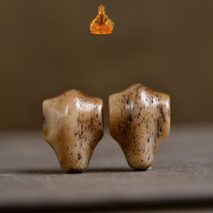 西藏区回流骆驼骨满纹三通星月菩提子108颗佛珠一体佛头老料保真