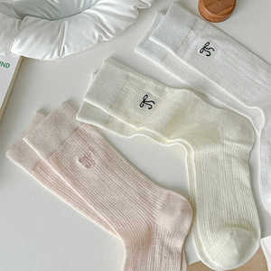 白色芭蕾风袜子女夏季薄款中筒袜蝴蝶结长筒袜夏天日系纯色堆堆袜