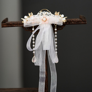 汉服头饰女童夏古风丝带后压儿童古风发饰发夹可爱超仙流苏配饰