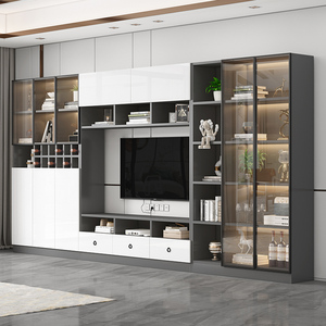 现代简约电视背景墙组合柜客厅玻璃门轻奢储物柜意式定制酒柜墙柜