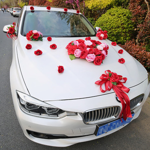 新品中式主婚车装饰m车品头套装结婚用花个性创意花车队布置森系