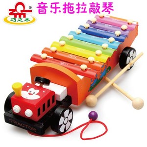 木制儿童音乐早教手敲琴 1-2-3岁宝宝敲击琴拖拉车八音琴益智玩具
