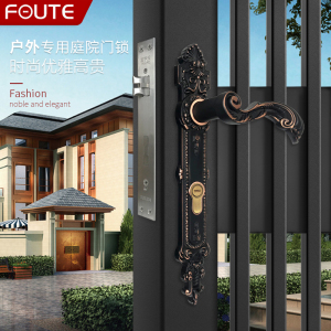 foute富宇天 欧式庭院门锁 锌合金面板 通孔锁芯 户外专用锁具
