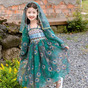 女童连衣裙民族风新疆儿童服装孔雀舞裙西域公主维吾尔族异域风情