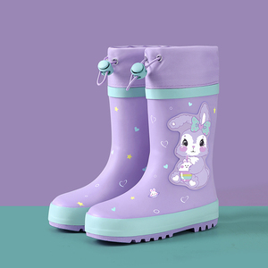 女童雨鞋紫色兔子防滑防水小学生上学专用雨靴八岁女孩幼儿园宝宝