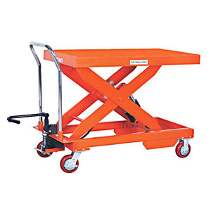 洛港升级1吨升高1米双油泵大台面手动液压车小型升降机移动升高电