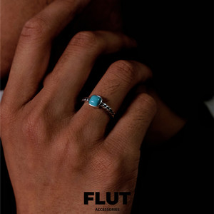 FLUT S925纯银绿松石戒指开口方形复古高级指环民族男女同款饰品
