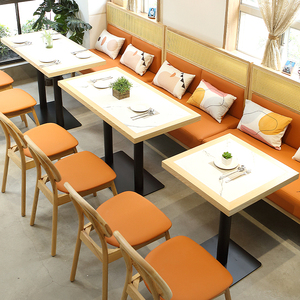茶餐厅卡座沙发实木编藤主题饭店茶楼小吃面馆咖啡屋靠墙桌椅组合