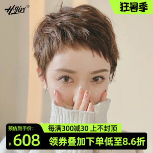 狗啃刘海假发女短发真发全真人发双递针真发全头套时尚自然短直发