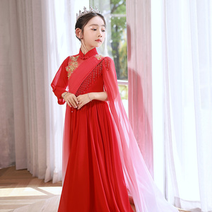 儿童礼服女中国风小学生红色诗歌朗诵国庆大合唱指挥女童演出服装