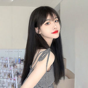 lolita假发女长发空气刘海黑长直发学生全头套式网红圆脸自然逼真