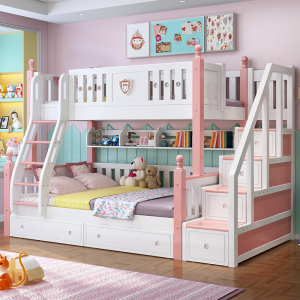 床交错式高低双人子母实木高架两层一儿一女儿童上下床120人付款3480
